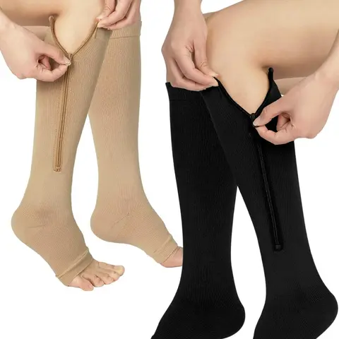 1 Pair Zipper Compression Socks Women & Men - Calf Knee High 15-20mmHg Open Toe Compression Stocking Suit for Walking Tubesocks compressionsocks