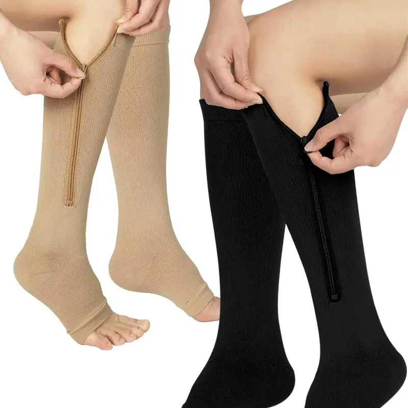 1 Pair Zipper Compression Socks Women & Men - Calf Knee High 15-20mmHg Open Toe Compression Stocking Suit for Walking Tubesocks compressionsocks