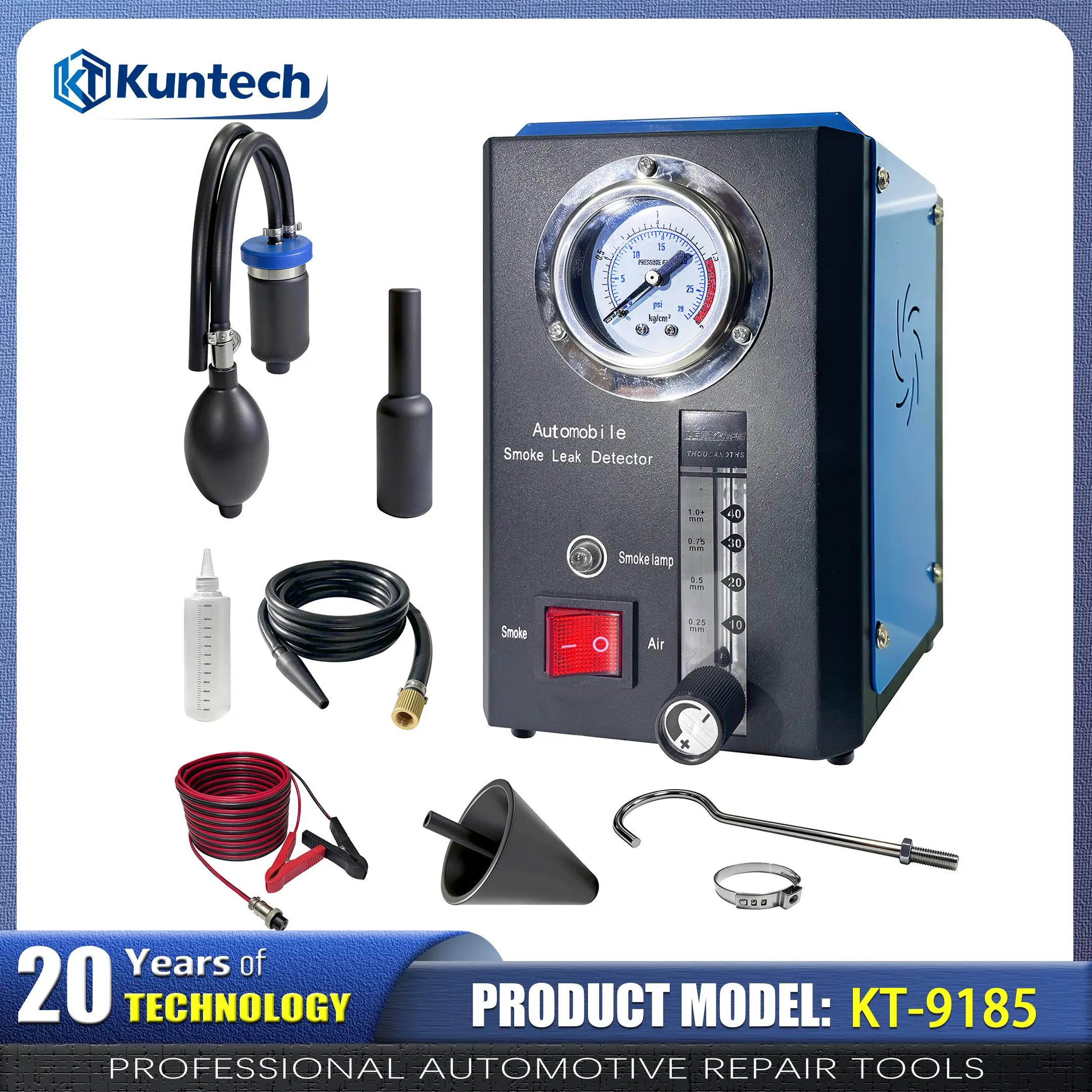 Kuntech KT-9185 Automotive Smoke Leak Detector | Adjustable Smoke Flow & Concentration 12V EVAP Vacuum Leak Tester for Cars Trucks