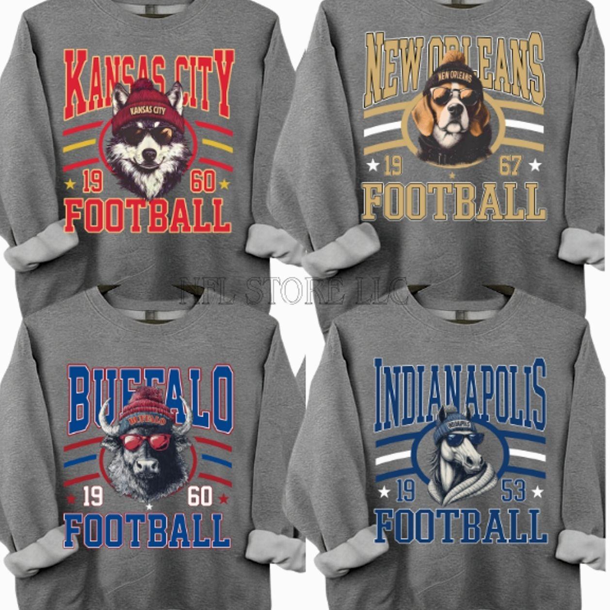 New Retro Style Varsity All Team Football Crewneck Sweatshirt -Dark Heather Color, Long Sleeve, Medium Clothing Length – Spirit Animal Football, Sports Hometown, Menswear, All Sizes RIQ