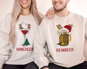 Winedeer Reinbeer Sweatshirts, Funny Couple Christmas Shirts, Christmas Matching Sweatshirt, Couples Sweaters, Reindeer Sweatshirt