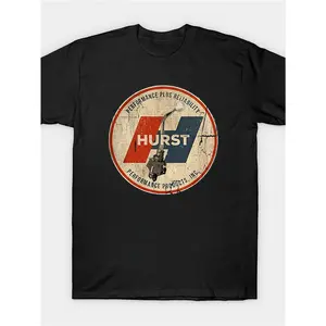 #TikTokShopRestock  Plus Size Men's Hurst Performance Graphic T-Shirt - Classic Fit, Comfortable Cotton, Short Sleeve, Casual Crew Neck, Black with Vintage Logo, Summer Streetwear Essential