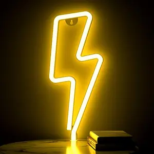 Lightning Bolt Neon Light Sign for Wall Decor, USB or Battery Powered Warm White Led Lightning Bolt Neon Signs for Bedroom, Kids Room, Living Room, Bar, Party, Christmas, Wedding