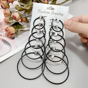Black 6 Pairs Ear Hook Earring Set