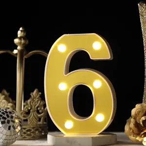 3D Marquee Number "6" Gold with Warm White 6 LED Lights 6" - Light-Up Decor for Weddings
