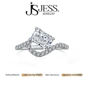 【#171】2ct Radiant Cut Ring Pave Band Design Real Synthetic Moissanite/High Carbon Stone S925 Sterling Silver Jewelry Perfect Wedding Birthday Gift