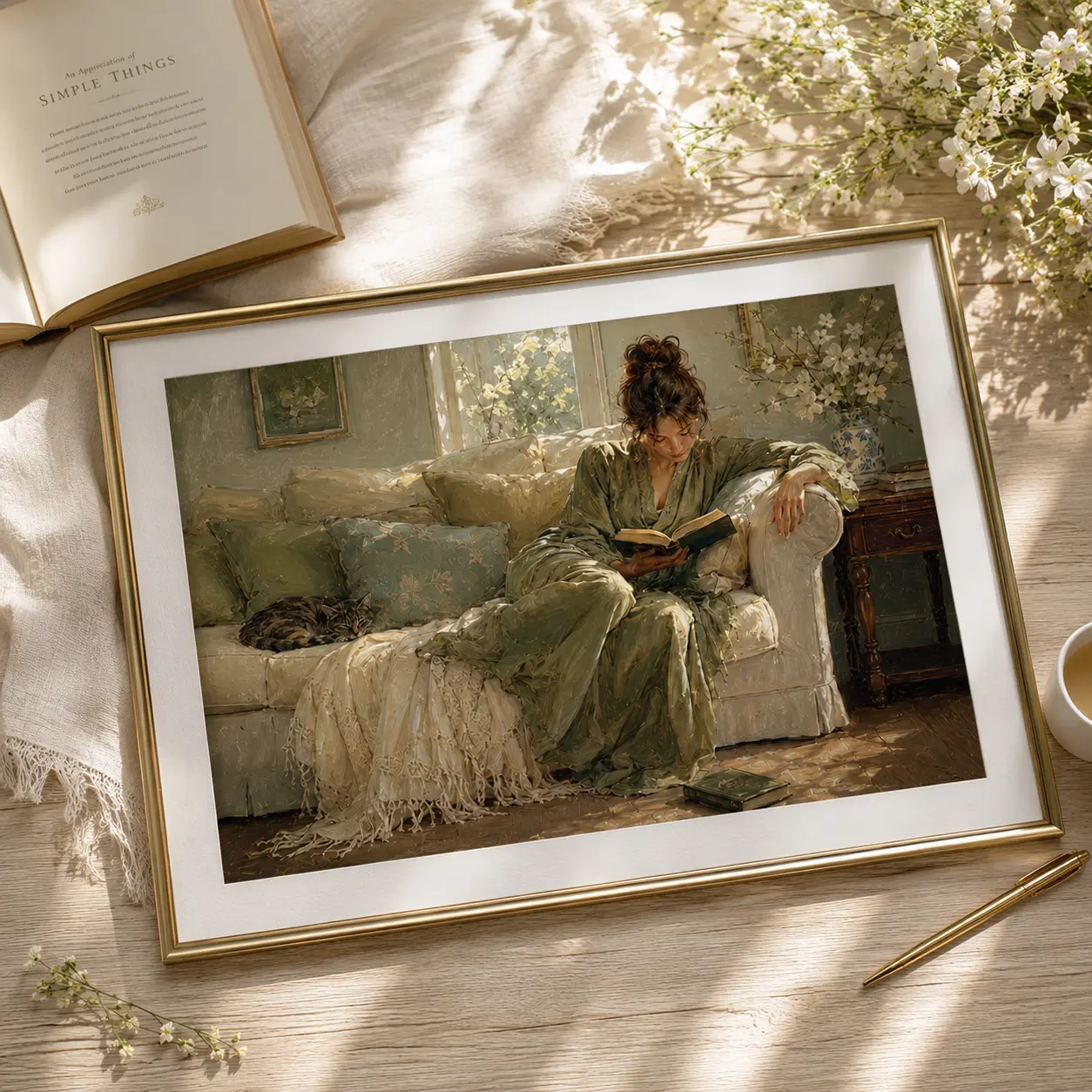 Vintage Woman Reading Poster - Antique Window-Themed Artwork, Cottagecore Oil Painting, Cozy Reading Nook Decor, Literary Home Decoration, Ideal Gift for Book Lovers