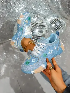 Trendy Stitched Footwear! Full Diamond Embroidery + Colorblock Sole, Unique and Eye-Catching, Pair with Distressed Jeans, Street Fashion