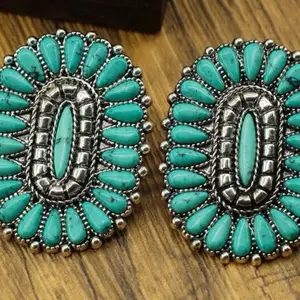 Ear Women Western Turquoise Blue Stone Earrings Western Style Jewelry