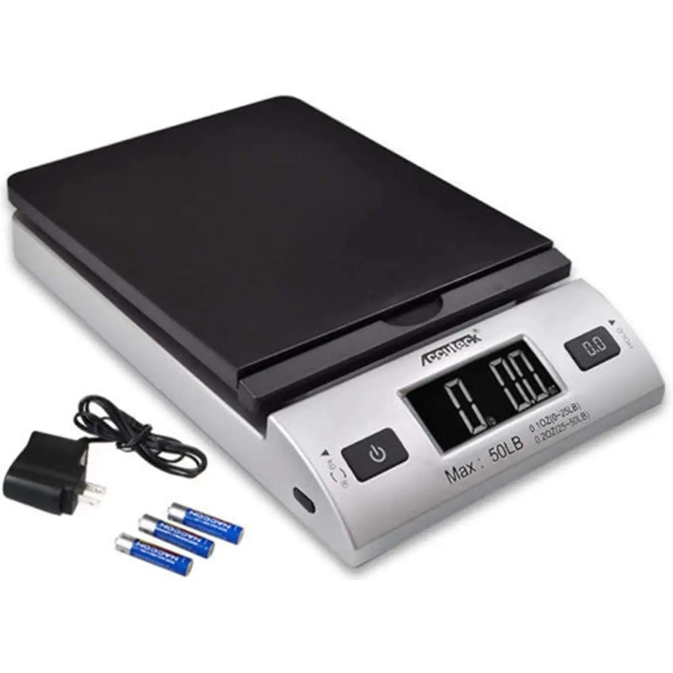 Accuteck 8250 Solid Digital Kitchen Scale with Folding Stand - 0.1oz Precision, 50Lb Capacity, Black Silver, for Home & Office Shipping & Postal Use