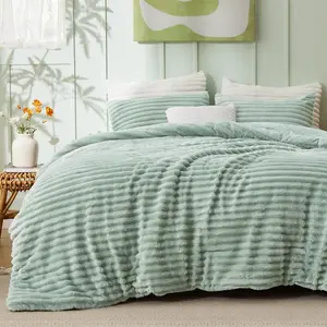 Fluffy Comforter California King Size - Super Faux Fur Sage Green, Seasons Warm Plush, 3, 1 Shaggy Fuzzy Cal King Comforter with 2 Pillowcases