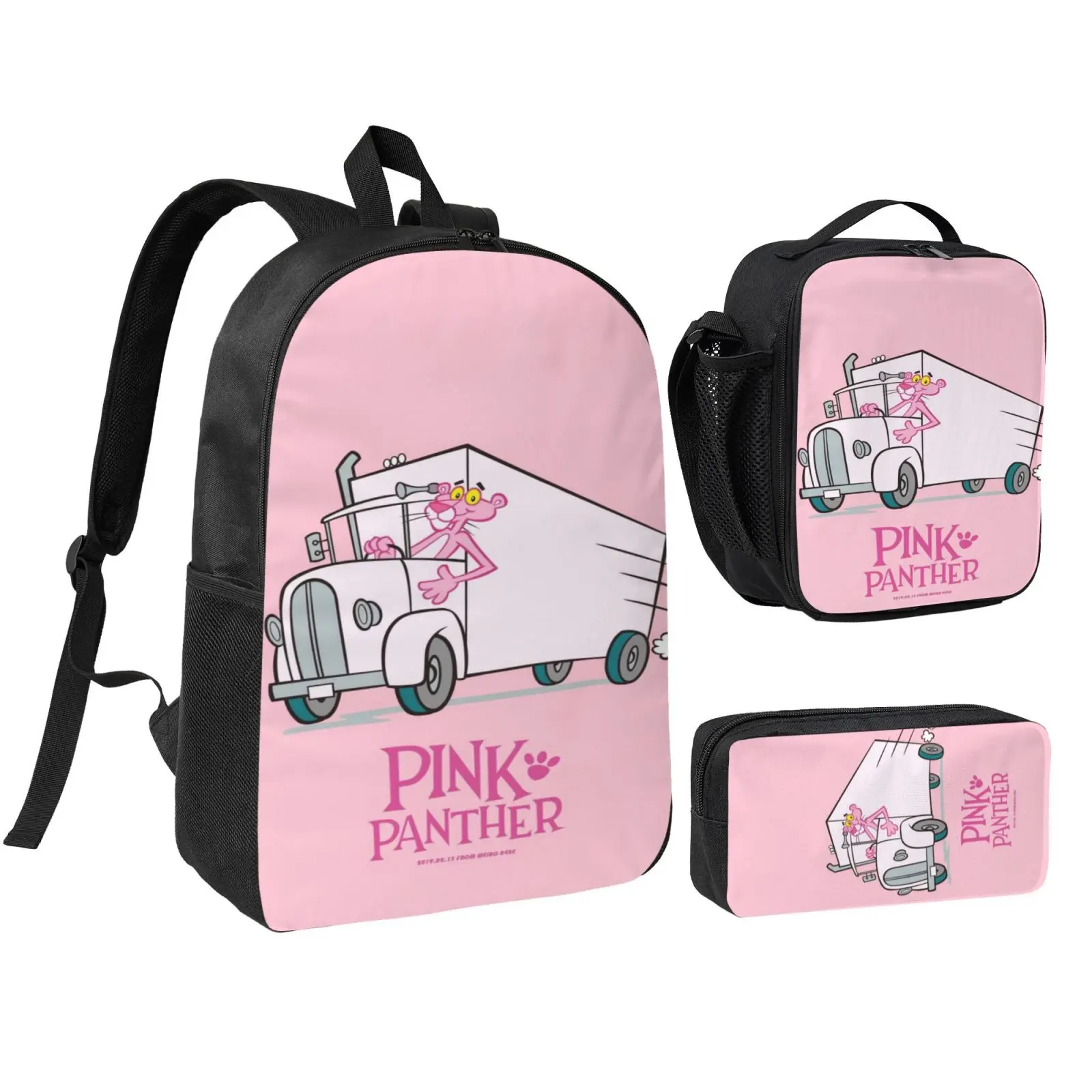 Men's 3PCS Pink Panther Backpack Set - Durable Nylon, Water Resistant, Reusable, Breathable Back, Adjustable Straps, Vibrant Print for Kids, Teens - Large/Medium/Small School Travel Hiking Daypacks, 3-Piece Set, Daily Use, No