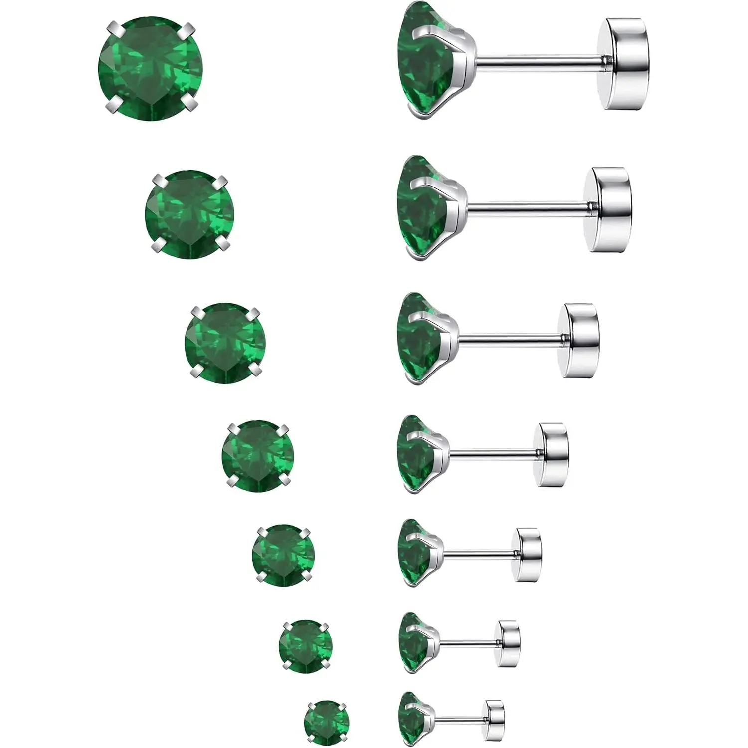 Flat  Earrings for Women & Men, 7 Pairs Stainless Steel Stud Earrings with Flat Backs, Screw  Cartilage Earrings Set with CZ for  Ears