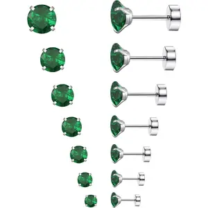 Flat  Earrings for Women & Men, 7 Pairs Stainless Steel Stud Earrings with Flat Backs, Screw  Cartilage Earrings Set with CZ for  Ears