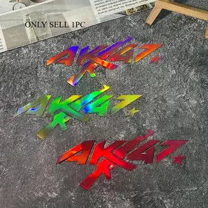 Trendy Hardcore "AK Mark" Stickers, Firearm Letter Holographic Gradient Graphic Car Body Decals, Sharp Lines, Suitable for Motorcycles, Skateboards, Suitcases and More, Show Wild Taste, Hot-selling Personalized Decals