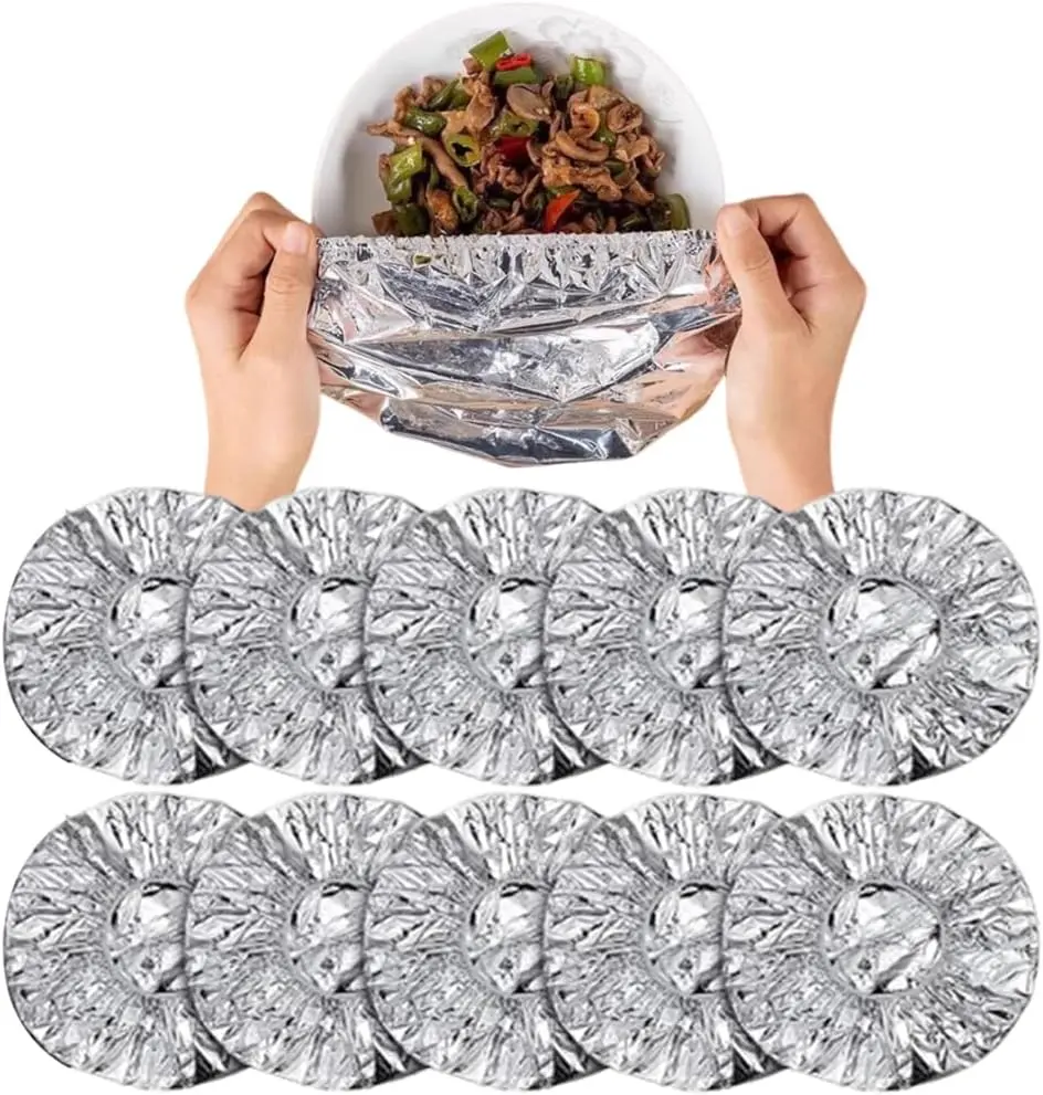 50 Disposable Thick Foil Food Bowl Lids, Elastic Heat-Insulating Aluminum Foil Covers, Fits Different Container Sizes for Family Dinners, Busy Families’ Storage & Cooking Needs