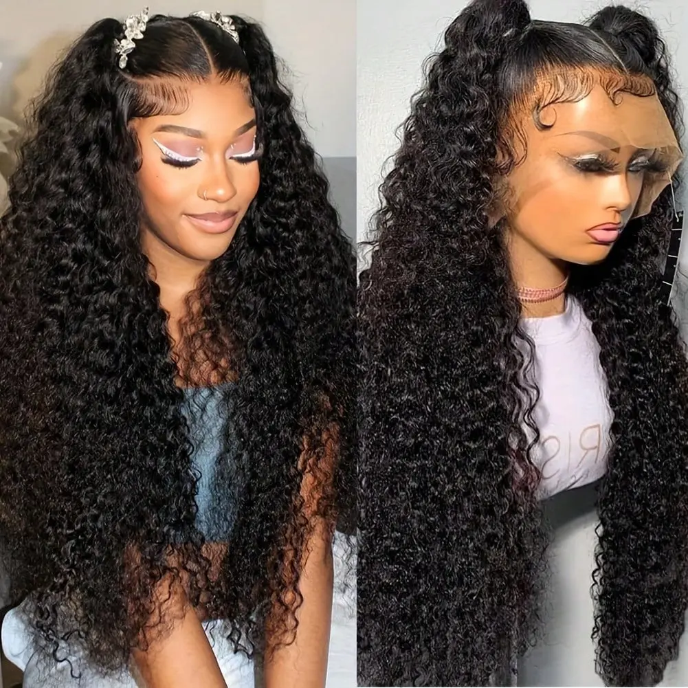 Sway Hair 【30"=$139】Upgraded 13x4 Front Lace Wig 100% Authentic Human Hair Water Wave Lace Frontal Wig Transparent 13x4 HD Lace Deep Curly Frontal Human Hair Wigs  Human Hair Lace Frontal Wigs For Women Natural Black Burmese Curly