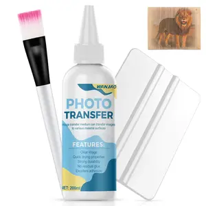 Photo Transfer Liquid Gloss Gel Medium with Brush Scraper Latex Gloves Fast Drying for Wood and Hard Surfaces 200ml White