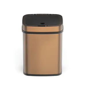 3.2 Gallon Touchless Bathroom Trash Can - Elegant Gold Stainless Steel Design