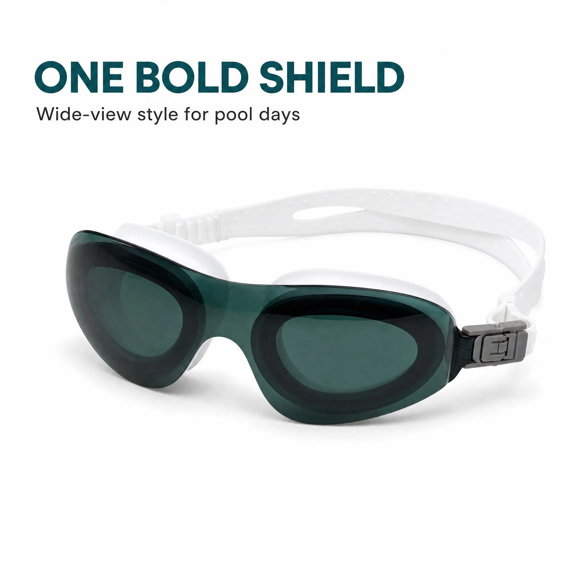 WHALE Adult 1-Piece Shield Swim Goggles, Smoky Green Wide-View Pool Goggles with Soft Silicone Seals and Split Strap