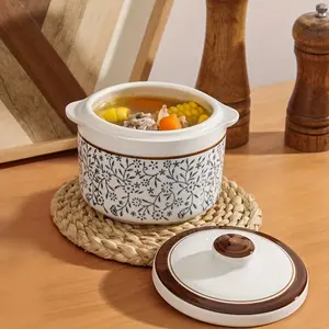 Classic Ceramic Steamer Set with Lid and Handle, Ideal for Cooking Eggs, Desserts, Artificial Cornmeal Porridge, Durable Cookware