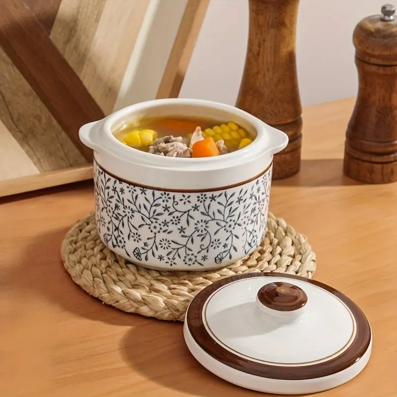 Classic Ceramic Steamer Set with Lid and Handle, Ideal for Cooking Eggs, Desserts, Artificial Cornmeal Porridge, Durable Cookware