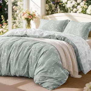 Grey King Comforter Set - King Size Comforter Set, 3 Pieces Cute Floral Bedding Sets for All,1 Soft Reversible Botanical Flowers Comforter and 2 Pillow Shams