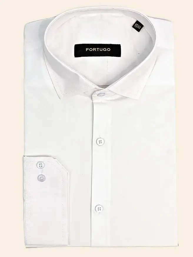 Fortugo White Plain Shirt for Men Slim Fit Button Down Full Sleeve Menswear Solid Elegant Designs Formal Top Casual Dress Cotton Soft Long sleeves for Office home party White and Black best to wear with Jeans or Pants Plaid