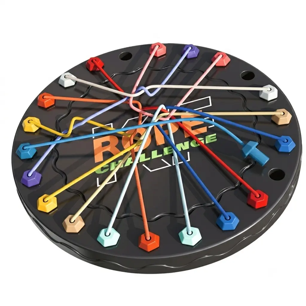 Rope Challenge De-Tangling Puzzle Kit - Logic Game for Kids, 3 Progressive Levels, Brain Skill Building, Patience Development, Off-Screen Family Night Activity with Bonus Spinner