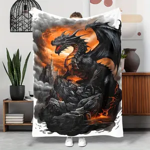 Vintage Dragon Print Flannel Throw Blanket - Hypoallergenic, Tear Resistant, All-Season Quilted Knit with Digital Printing - Polyester, Animal Theme Multipurpose Bedding - Perfect Gift for Family and Friends