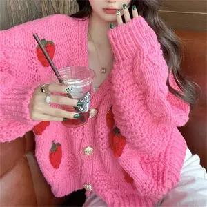 Thick Wool Sweet Strawberry Cardigan Sweater Women