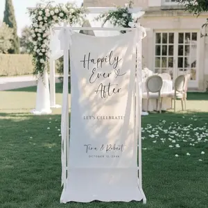 Happily Ever After Linen Wedding Welcome Sign, Custom Fairytale Wedding Banner, Rustic Reception Fabric Decor, Special Occasion Tapestry