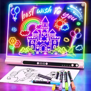16" Rechargeable LED Drawing Board, 9-Color Light Modes with Timer & Built-in Stand, Neon Art Dry Erase Glow Up Doodle Note Pad, Sketching Gift Toy for Kids Girls Teens, 6 Markers & Tracing Book