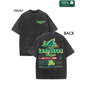 valentine shirts Men's Shark Beer Spray Label Front and Back Graphic Print Washed Cotton T-shirt Fashion Casual Cotton Tee