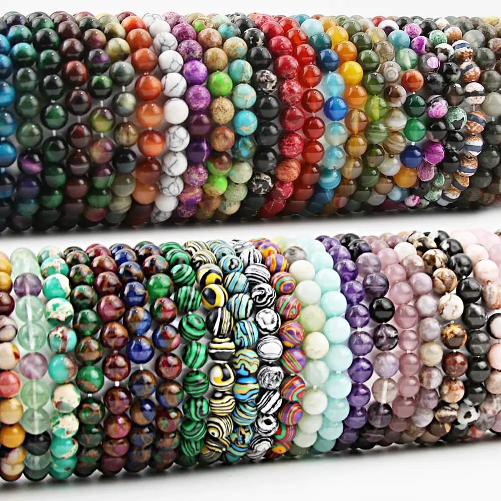 60+ Color Type 8mm Mixed Natural Gemstone Beaded Stretch Bracelet, Precious Reiki Healing Crystals 8mm Round Beads 7" Length Stretch Bracelet