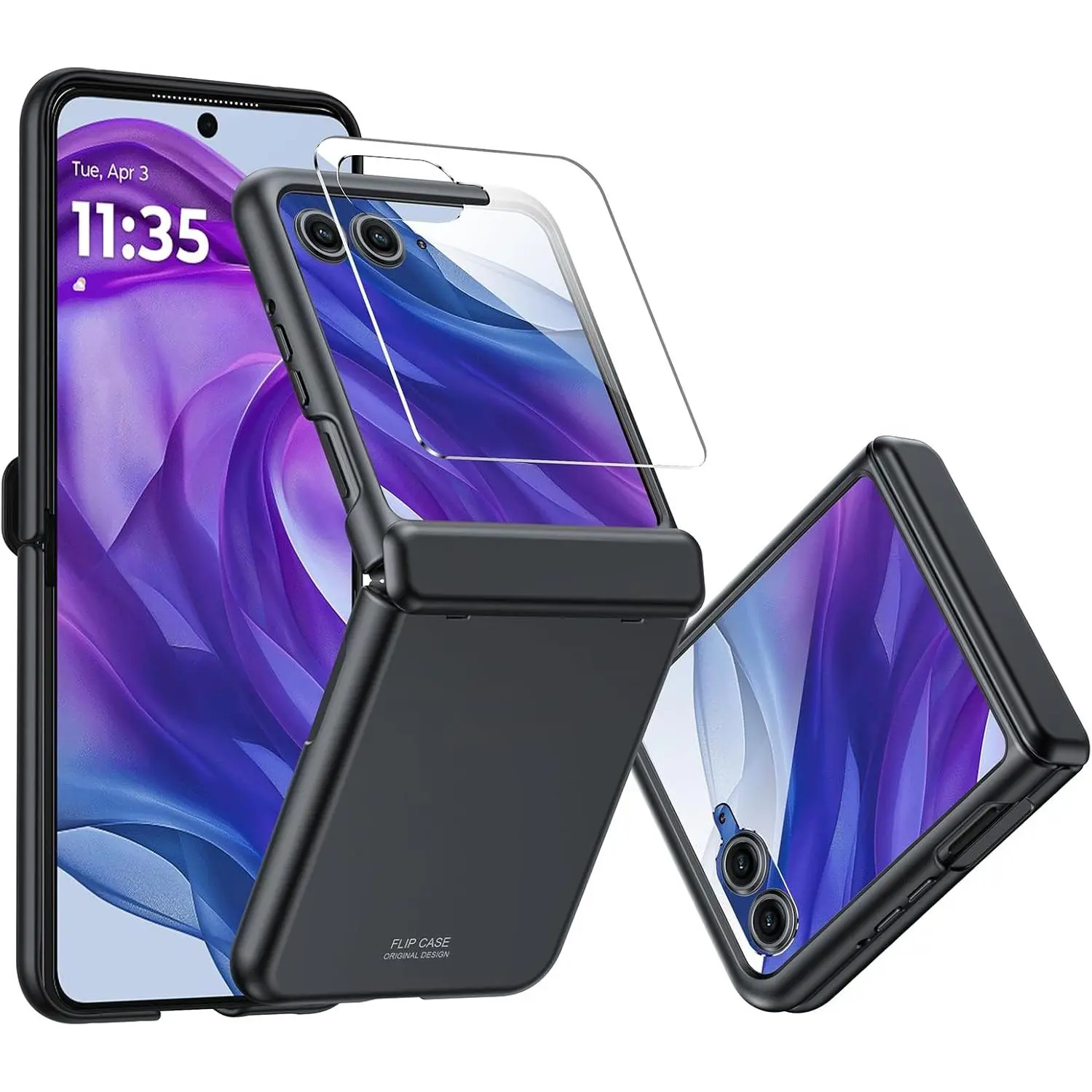 ENMASO for Motorola Razr+ Plus 2025 ase/Razr+ Plus 2024 ase with Hinge Protetion & Built-in Sreen Protetor, Slim Rugged Anti-Srath Shokproof Phone ase for  Razr + 2025/2024-Blak