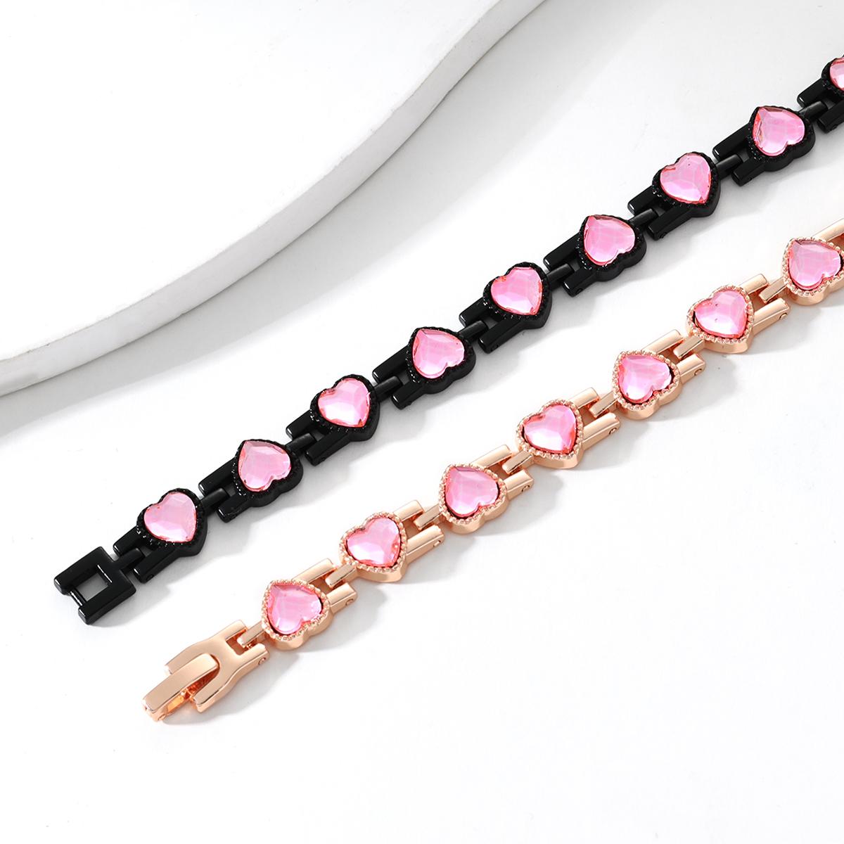 Ladies' Rose Gold Alloy Diamond Heart-Shaped Magnetic Bracelet 3500 Gauss Strong Magnetic Birthday & Christmas Gift，Valentine's Day gift, Christmas gift