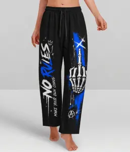 No Rules Graphic Sweatpants, Skeleton Middle Finger Baggy Pants, Blue Graffiti Streetwear Joggers, Anti Social Punk Lounge Pants, Y2K Grunge Wide Leg Casual Pants, Funny Edgy Unisex Gift for Women Men