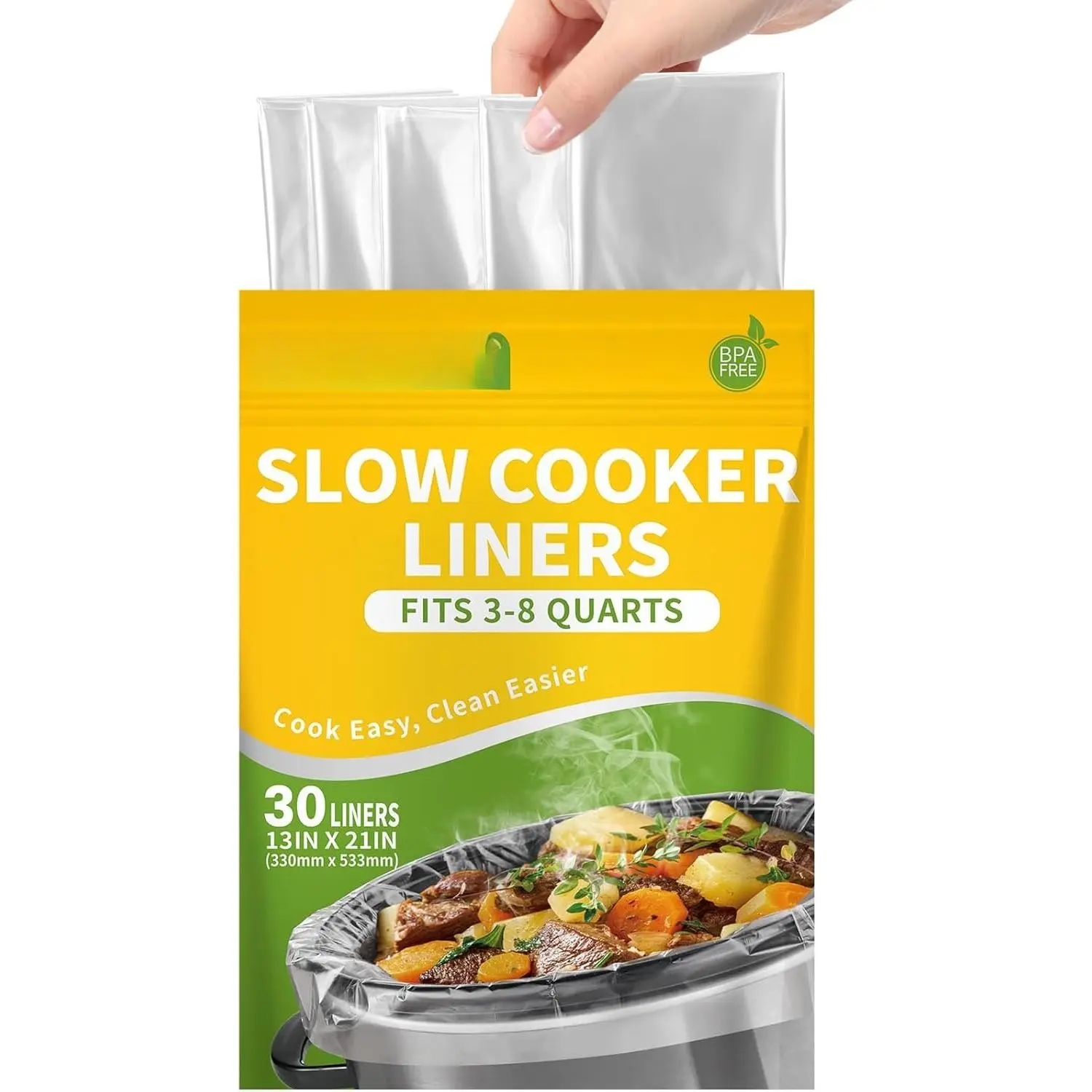 Slow Cooker Liners, 13"x21", 30 Count, Fits 3-8 Quarts, Disposable Pot Liners Compatible with Crockpot, Oval Large Size,  Cooking Bags, Kitchen Accessories, Cook with Ease