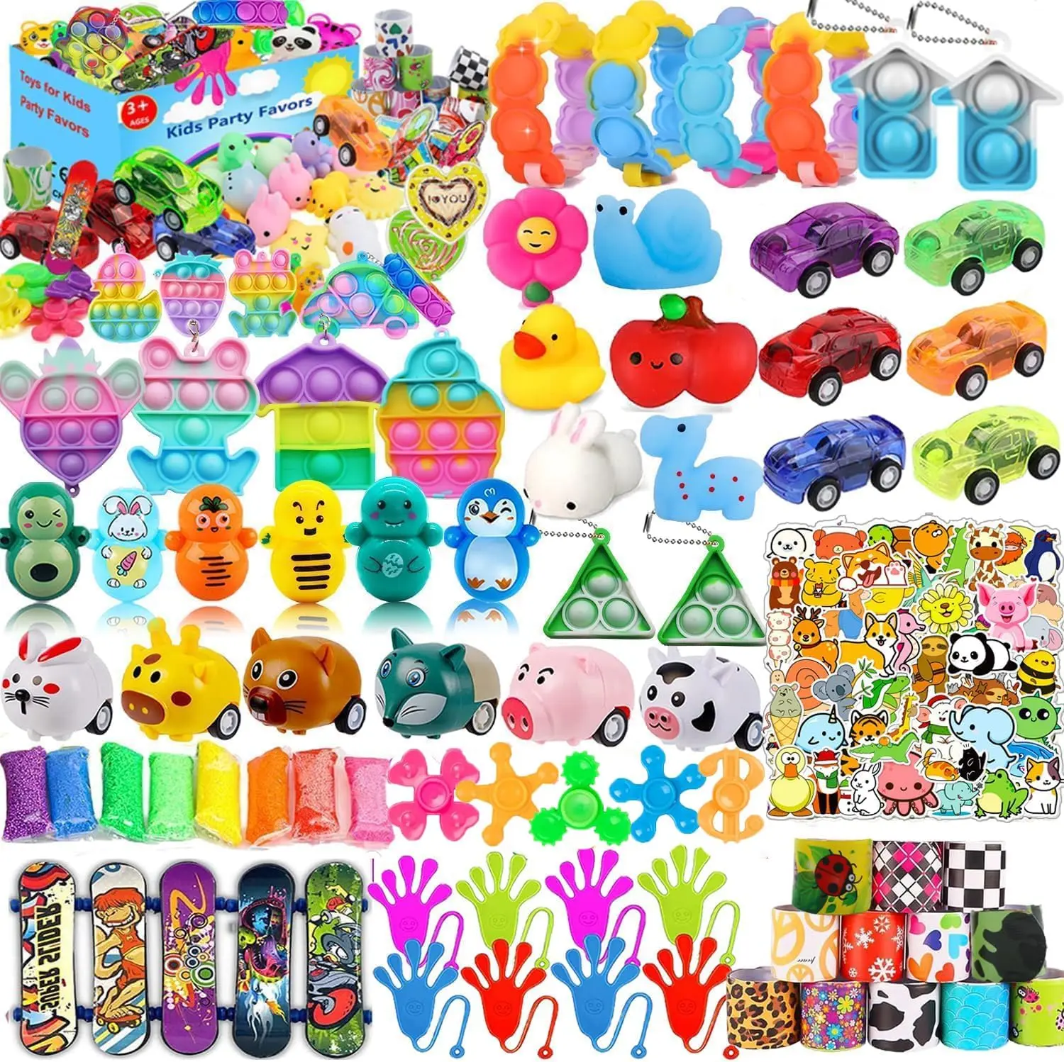 120 Pcs Party Favors for Kids 4-8-12, Squishy Fidget Toys, Squishies, Squishy Toys, Treasure Box Toys, Classroom Prizes, Pinata Filler Goodie Bag Stuffers, Carnival Prizes