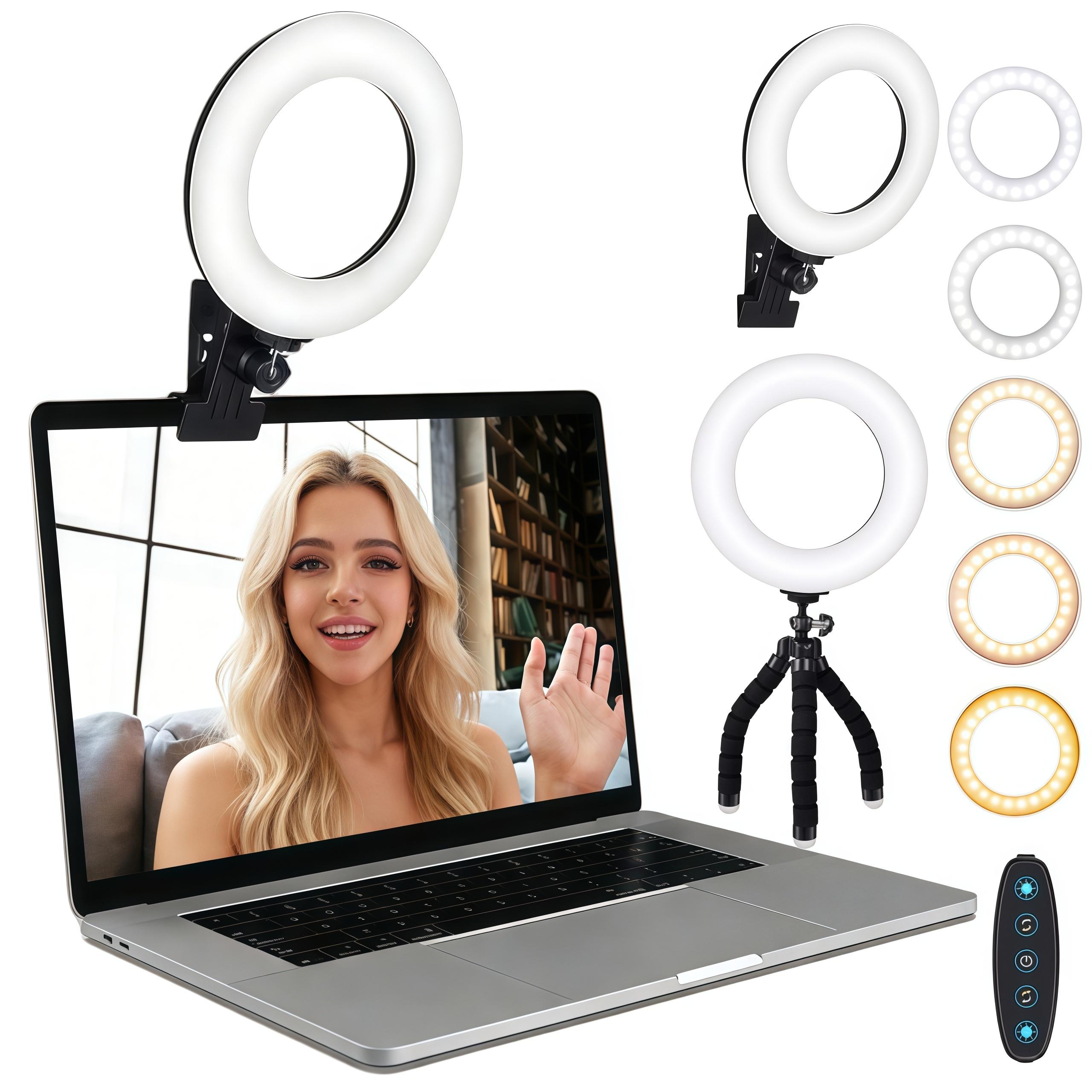 2 in 1 Ring Light Clip on & Bracket Kit, Mini Portable Video Conference Lighting with Desk Stand Kit, Clip on Laptop Monitor with 5 Dimmable Color & 5 Brightness Level for Phone Selfie Lighting Working Live Streaming, For Girls Women Lover Friend Gift