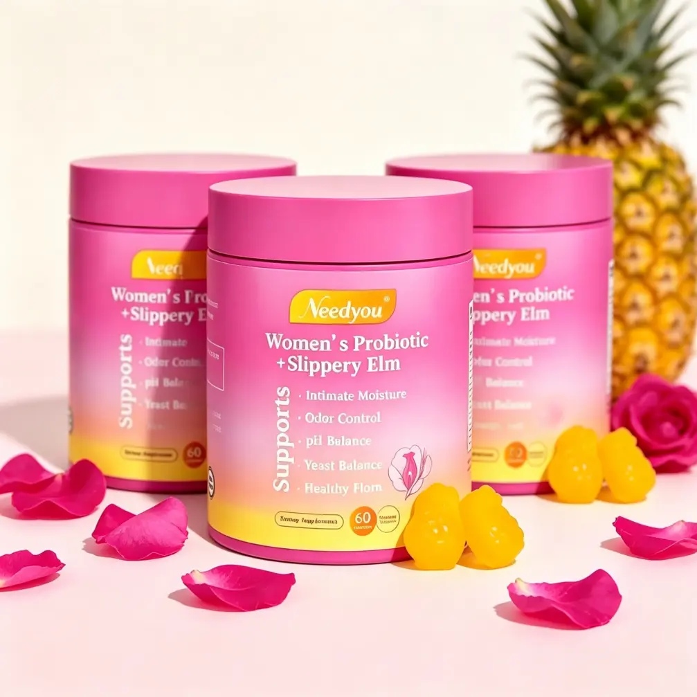 Women's Probiotic Gummies with Slippery Elm, Feminine Intimate & Urinary Tract Supplement for pH Balance, Odor Control,  Moisture & Bladder Comfort, 60 Pineapple Chews