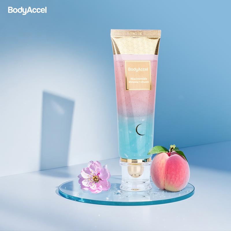BodyAccel Niacinamide Whitening Toothpaste - Fast Acting Formula with Peach Extract & Mint for Sensitive Teeth - Eco Friendly & Fluoride Free - 100g BodyAccel Niacinamide Whitening Toothpaste - Fast Acting Formula with Peach Extract & Mint for Sensitive Teeth - Eco Friendly & Fluoride Free - 100g