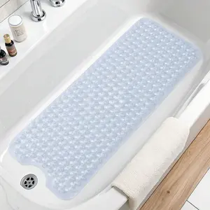 Aesthetic Non-Slip Bathtub Mat 40" x 16" – Clear & Modern Shower Mat with 200+ Strong Suction Cups, Quick-Dry & Machine Washable, BPA-Free, Spa-Like Bathroom Upgrade for Home Renovators & Self-Care Routines (Transparent, Blue, Gray, Black)