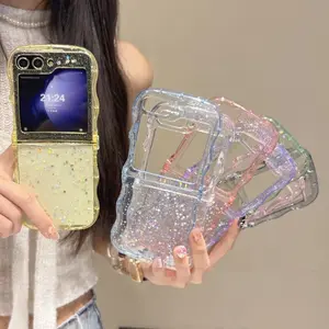 For Samsung Galaxy Z Flip 7 6 5 Flip 4 3 6 Fashion Glitter Transparent Wave Border Phone Case Soft Shockproof Ultra Thin Cover