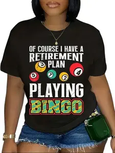 100% Cotton Unisex Bingo OF COURSE I HAVE A RETIREMENT PLAN BINGO T-Shirt Short Sleeve Crew Neck Casual Summer Tee for Daily Errands & Casual Meetups