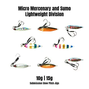Submission Jigs - Micro Sumo & Mercenary - 15g Center-Weighted Design - Asymmetric Sides - Wobbling Sliding Action - Durable Through-Wire - 1 Pack