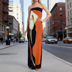 2026 new women's clothing European and American spring new fashion off shoulder strapless sexy backless printed dress