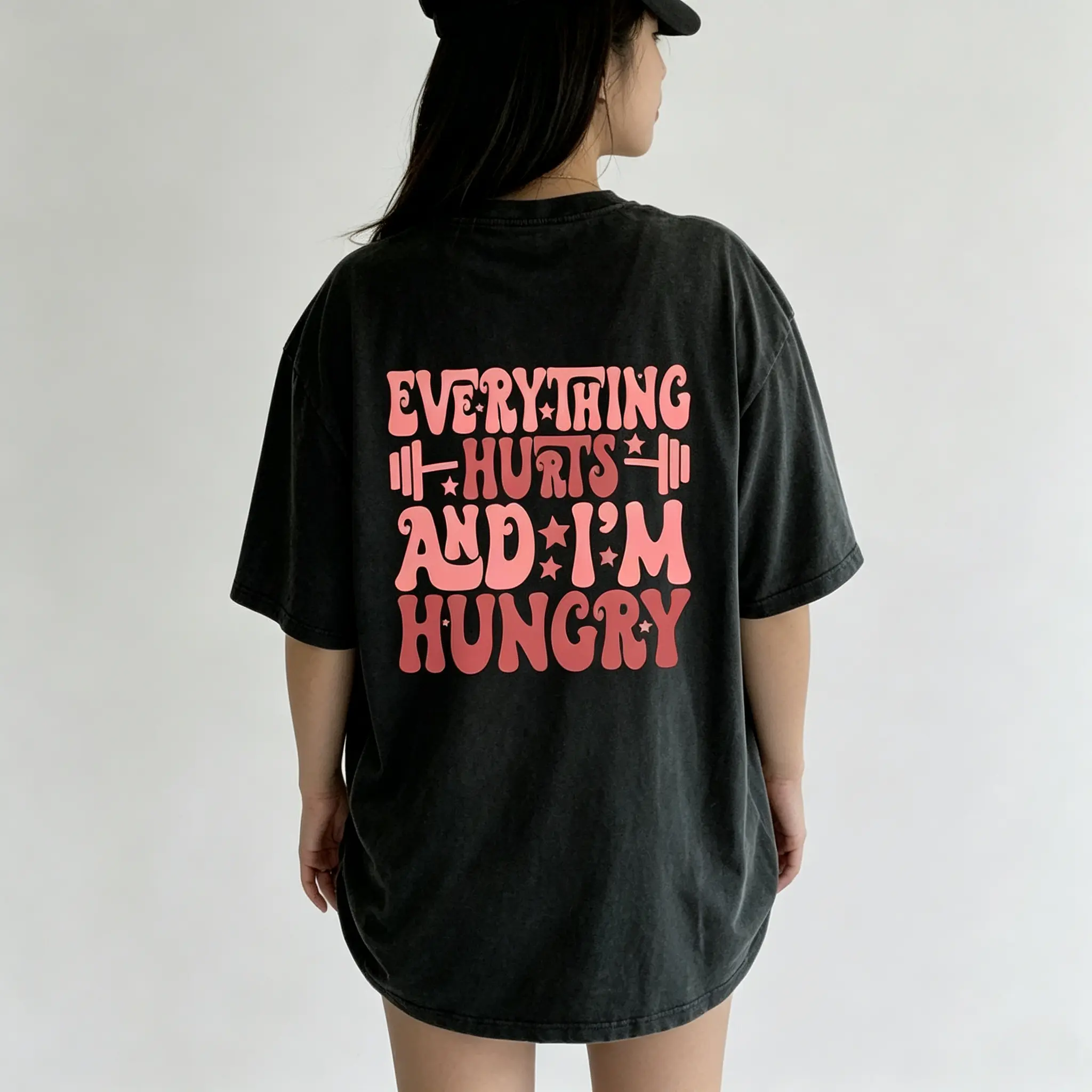 Men's Cotton Comfortable Short Sleeve T-Shirt - Back Print "Everything Hurts And I'm Hungry" Funny Fitness Weightlifting Meme, Casual Loose Graphic Tops, Everyday Fashion