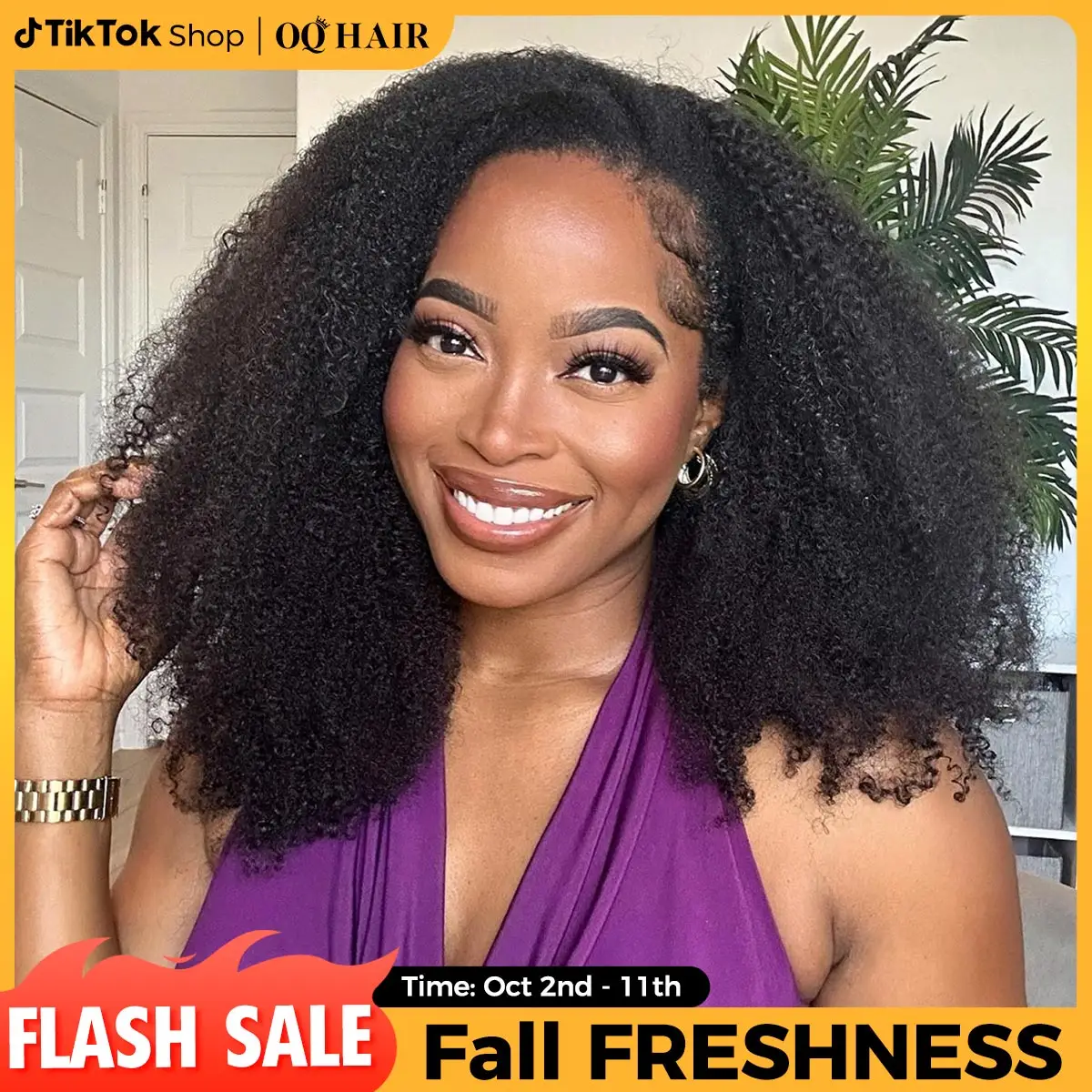 [3 In 1 Half Wig] OQ HAIR Afro Curly Wear Go Glueless Half Wig 180% 250% Density Upgrade With Drawstring Cap Invisible Hairline Human Hair Wigs Beginn